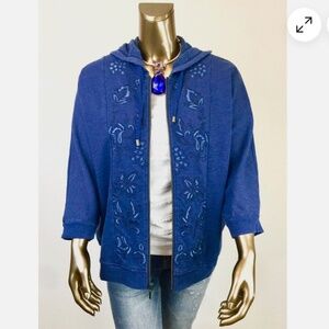 CHICO'S $119 ZENGERGY EMBROIDERED INDIGO JACKET 2 (L)